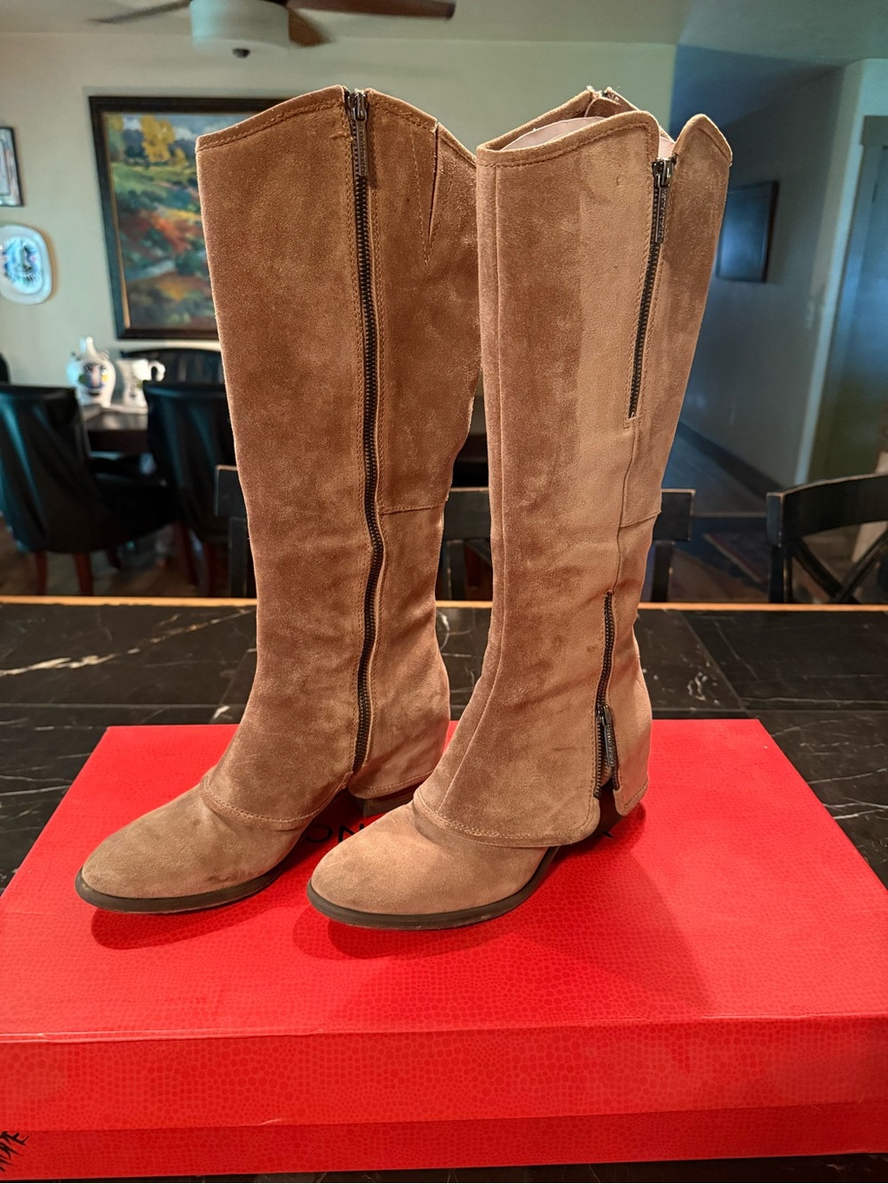 Donald J. Pliner Taupe Suede Knee-High Zip Boots